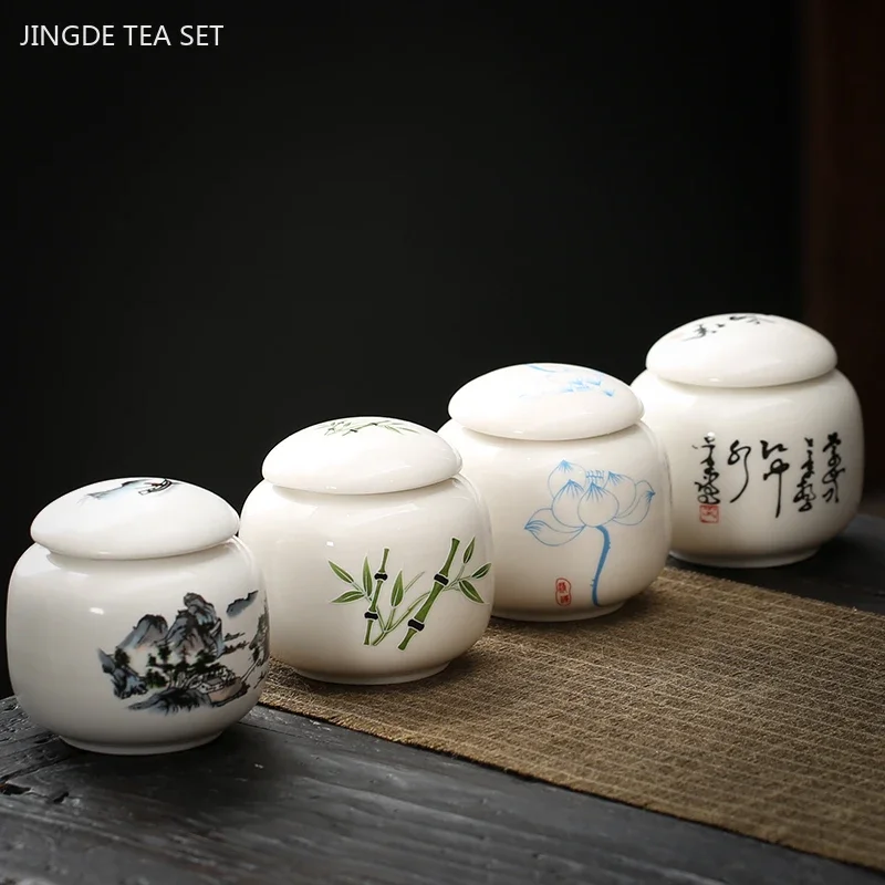 Chinese Ceramic Tea Jar Sealed Tea Storage Tin Portable Moisture-proof Pu 'er Tea Box Tradition Tea Accessories Coffee Container