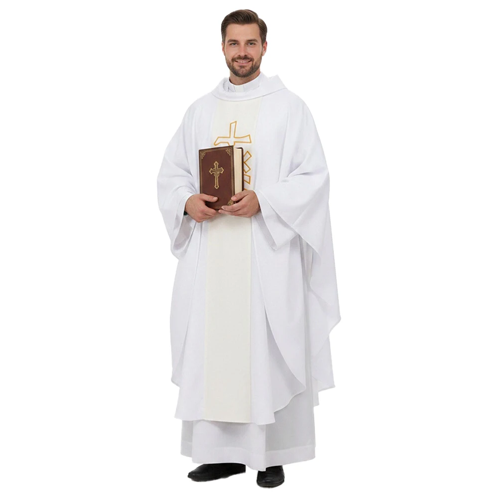 Abito da Sacerdote, Veste Religiosa Cattolica, Mantello da Pastore Cristo, Veste da Massa per Uomo, Abito Stampato, Costumi di Halloween - immagine 3