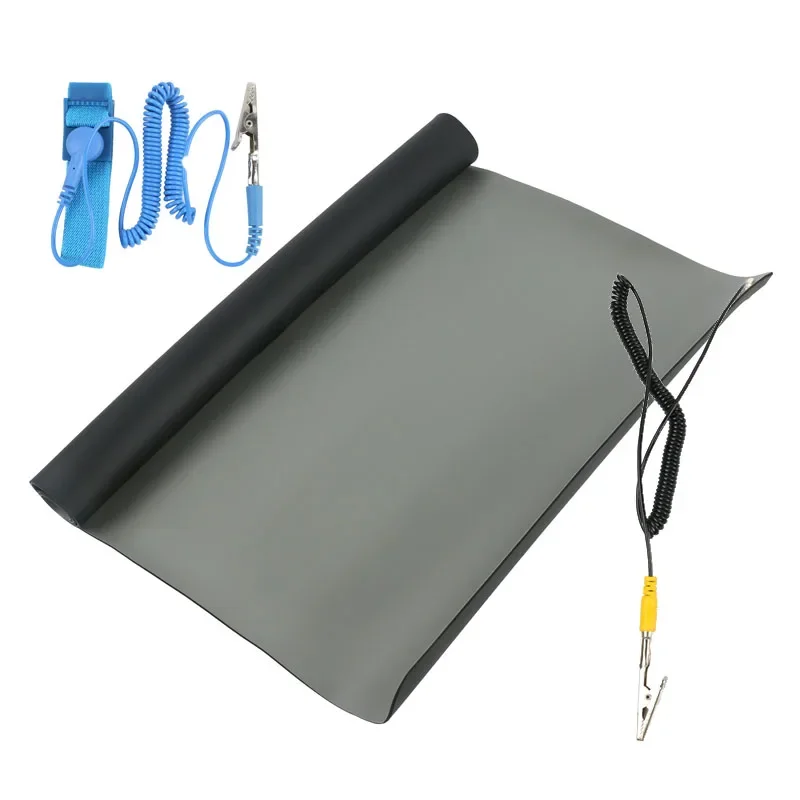 Tappetino ESD Antistatico 30x30 Cm Per PC, Riparazione Elettronica E Saldatura. Kit Di Messa A Terra Con Cinturino Da Polso E Spina, Verde