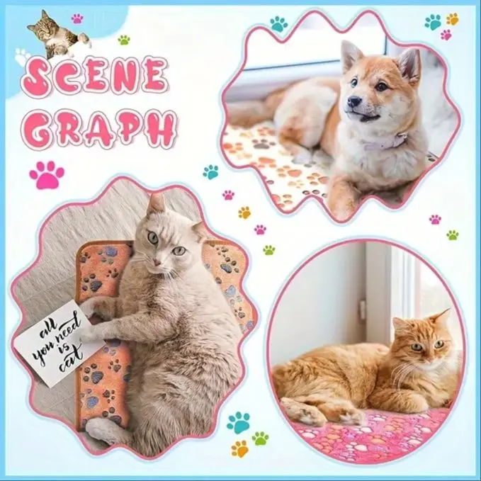 Dog Bed Mat Blanket Soft Fluffy Pet Blanket Cute Paws Pattern for Cat Dogs Cat Dog Soft Pet Mat Supplies pet bed,pet blanket,pet bed mat