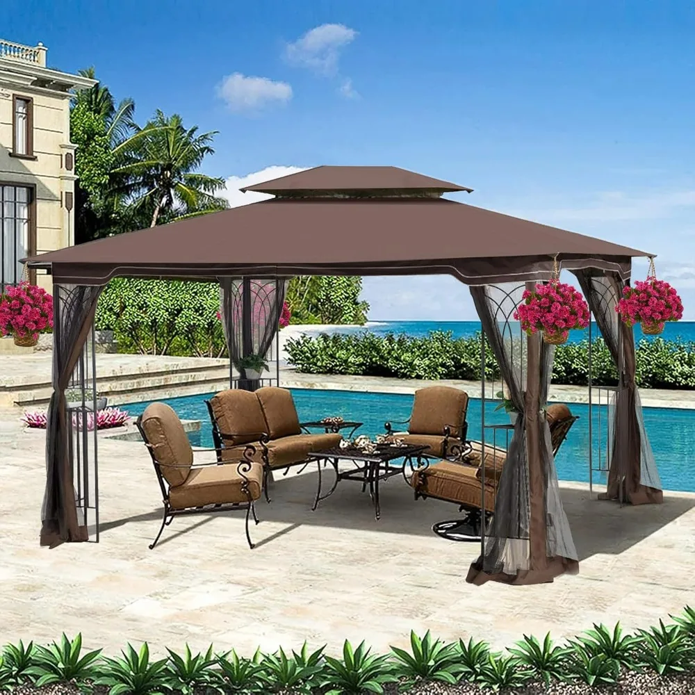 13x10 Outdoor Patio Gazebo Canopy, Ventilated Double Roof, Detachable Mosquito Net on All Sides,canopy outdoor