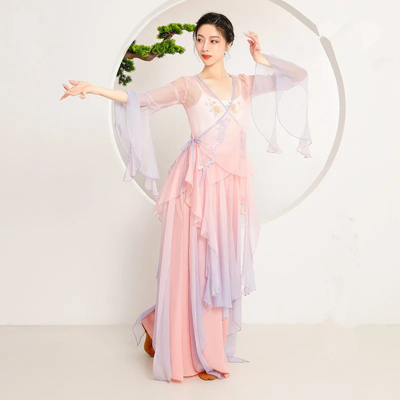 

Classical Dance Clothes For Women Soft Chiffon Gradual Change Gauze Top Elegant Fairy Butterfly Practice Performance Costume L