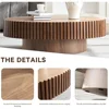 43.7''Oval Drum Coffee Table Handcrafted Relief Sturdy Pedestal Wooden Olive-Shaped Tea Table for Living Room 3