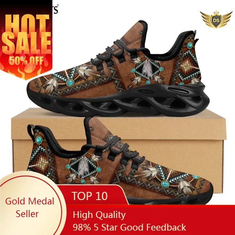 African Tribal Pattern Ladies Mesh Swing Sneakers Comfort Lace Up Platform Shoes Lightweight Sport Shoes For Women