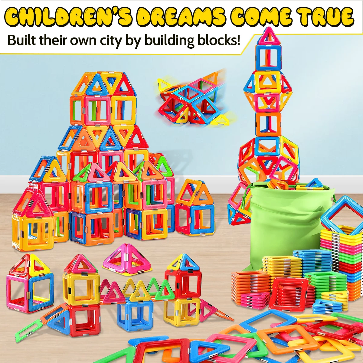 Extra Large Magnetic Building Tiles Set STEM Learning Tools for Kids Constructor Educational Gift for Children Strong Magnets Magnetic Building Blocks