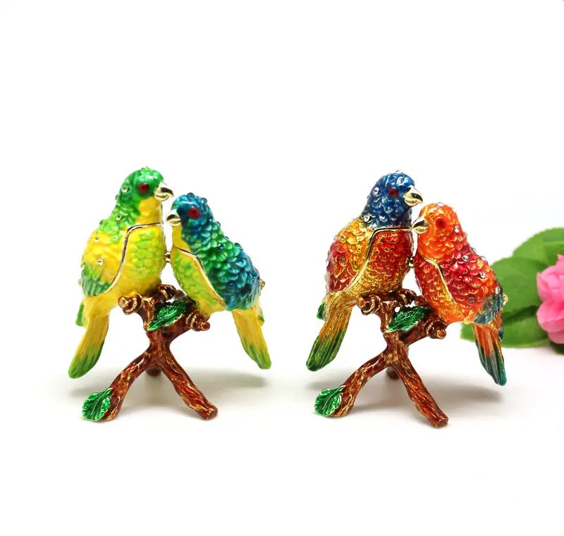 SHINNYGIFTS Enamel Trinket Box New Desk Decorative Love Birds Wedding Gifts to Friends 5