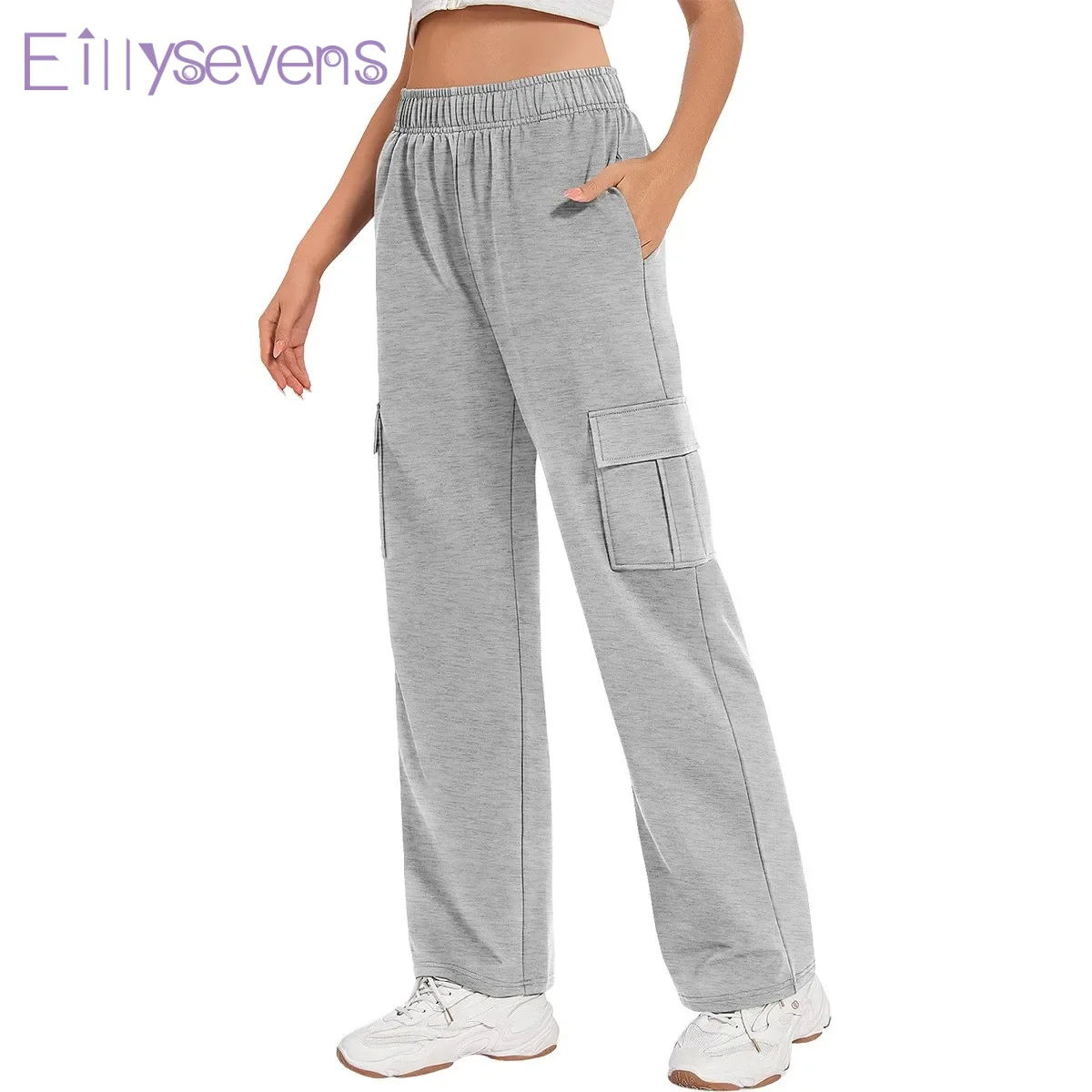 

women pants daily cargo Pants Casual Loose Sweatpants Solid Color Elastic waist Wide Leg Pants with Pockets pantalones de mujer