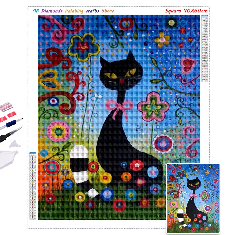 New AB Diamond Painting Cats Multi Color 5D Diy Diamont Embroidery Animal Full Square/Round Mosaic Pictures Home Decoration Gift 