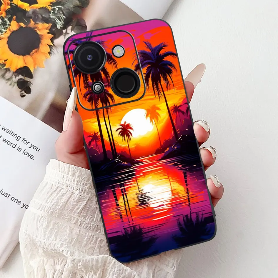 Cartoon Cat & Dragon Marble Matte Black Silicone Soft Phone Case