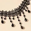 Collier Punk gothique en dentelle noire pour femmes, fleur en cristal, mode cuir noir velours, court et Sexy, ras du cou, bijoux