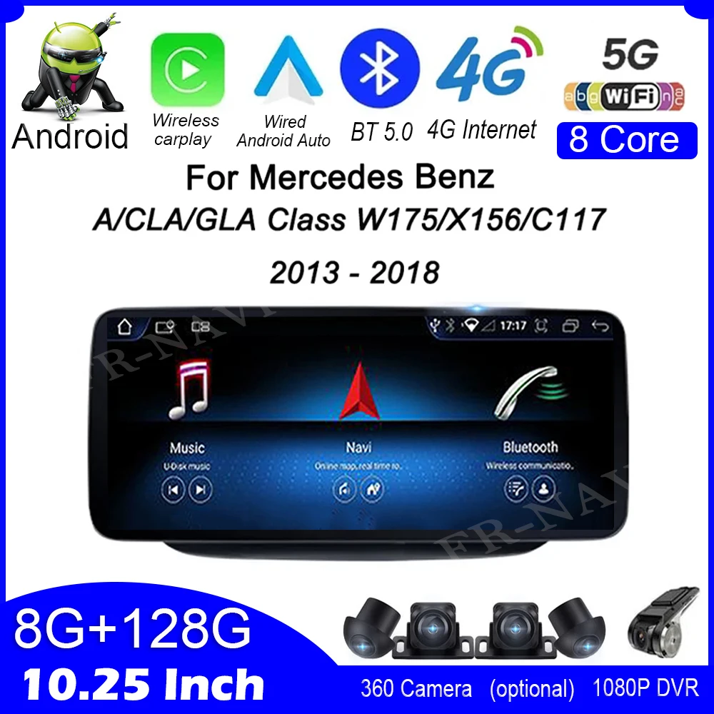 

10,25 "Android 14 для Mercedes Benz A/CLA/GLA класса W175/X156/C117 2013 - 2018 автомобильный Carplay, автомобильный стерео GPS навигатор IPS экран