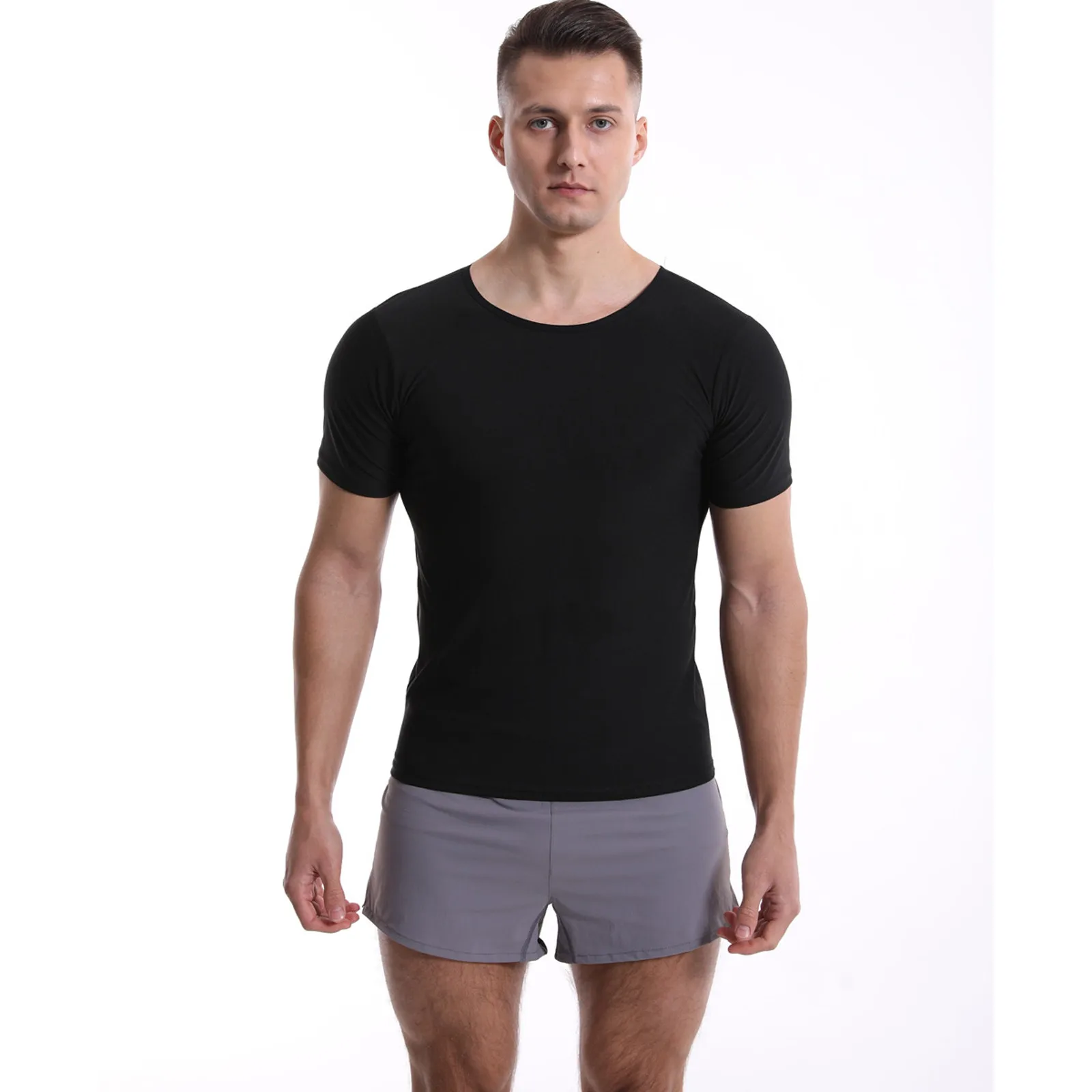 Soild T-Shirt For Men Short Sleeve O-Neck Body Shaper Top Summer Sport T Shirts Outdoor Gym Exercise Clothing Ropa Hombre