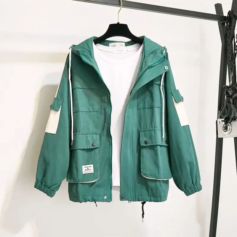 Women Fashion Casual Drawstring Tooling Short Coats Jackets 2024 Spring Summer Autumn New Female Thin Crop Jacket with Pocket
