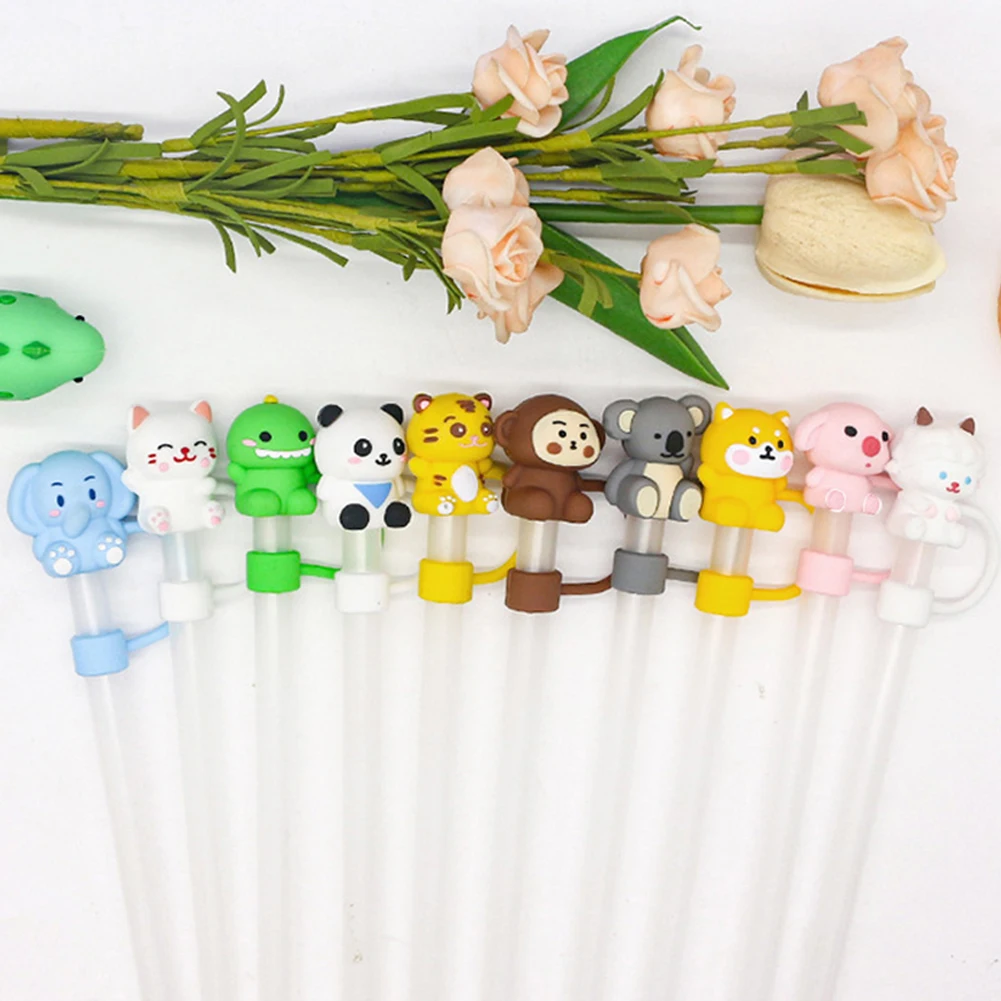 Animals Straw Cover Cap Spill Stopper 10mm Silicone Straw Toppers For Vacuum Cup Accessories Water Bottle Dust-Proof Tips straw covers silicone stoppers cup accessories