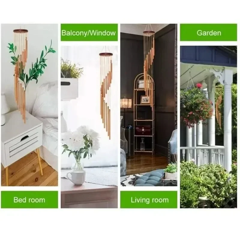 12 Tubes Aluminum Alloy Wind Chimes with Hook Gold/silver Bells for Outside Home Wedding Party Memorial Decoration Gifts