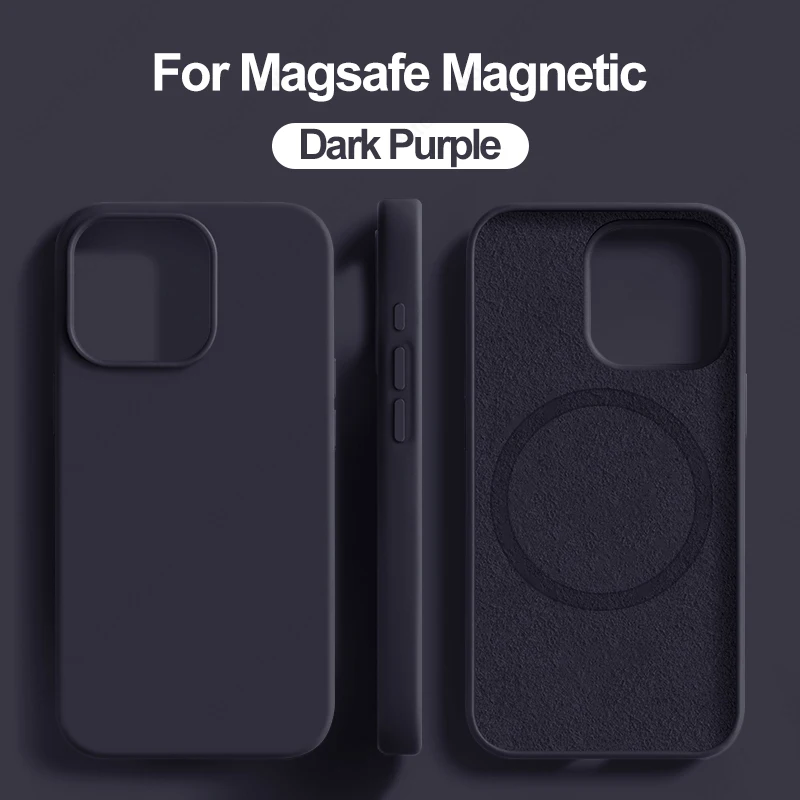 thumbnail image 1 of Luxury Liquid Silicone Magnetic Case For iPhone 15 14 13 12 11 Pro Max Plus Cases For Magsafe Shockproof Soft Cover, 1 of 5