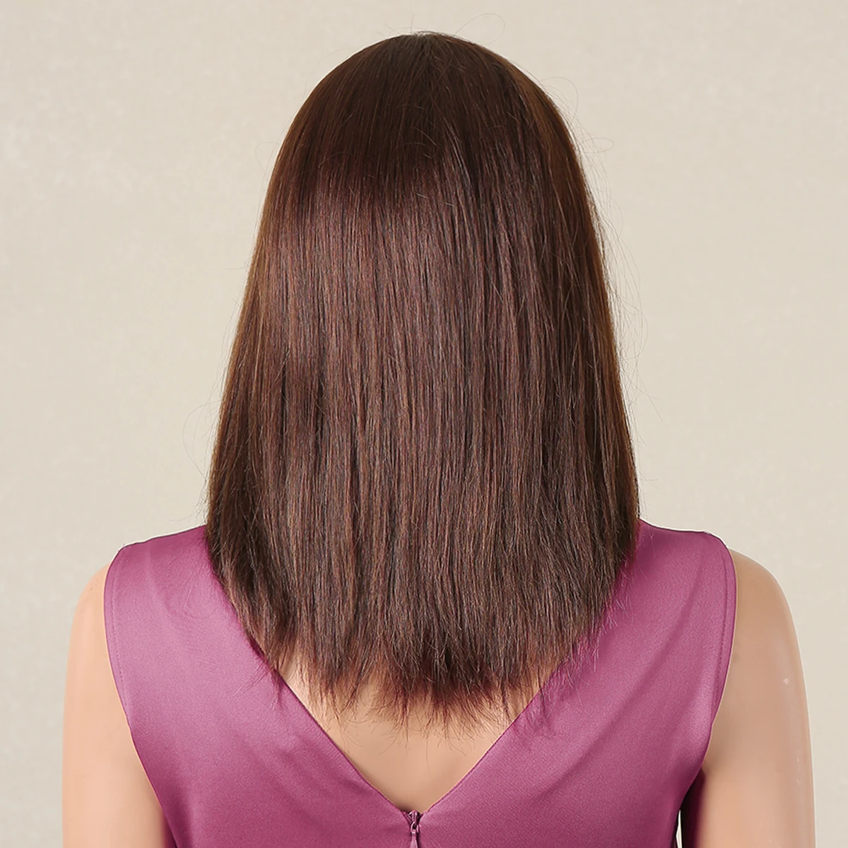 Brown Straight 100% Remy Human Hair Wig for Women Natural Short Wigs with Bangs 12inch Machine Made Human Hairs Heat Resistant