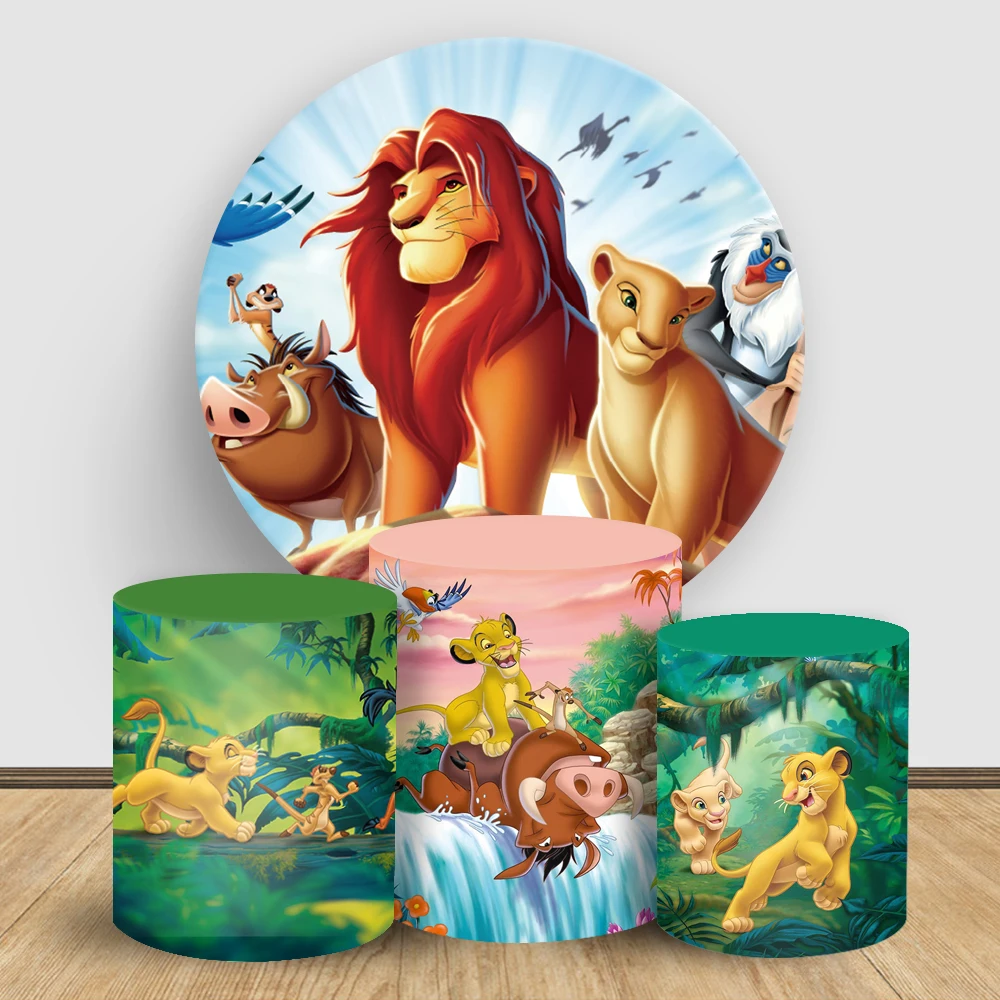 

Disney Simba The Lion King Theme Round Backdrop Cover and Cylinder Covers for Baby Shower Photograph Dessert Table Decoration