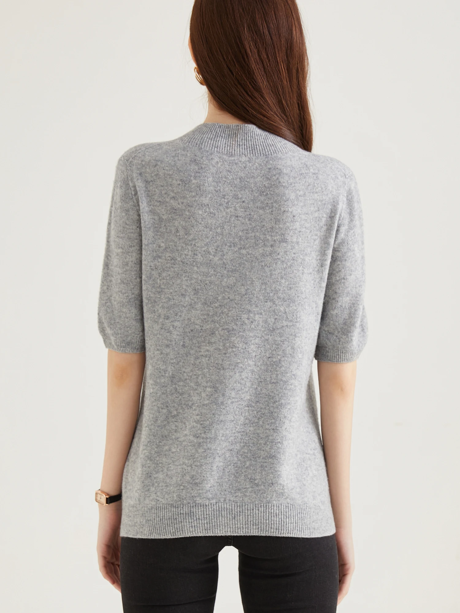 Wool Top Women's Sweater Knitwears Short Sleeve Pullover 100% Wool Half Turtleneck Sweater for Women Knit Jumper Female Clothing