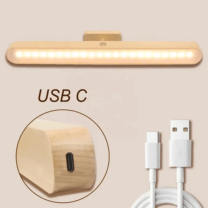 LED Night Light Wooden Mirror Front Fill Light Portable Rechargeable Magnetic Wall Lamp For Touch switch Bedroom Bedside Lamps