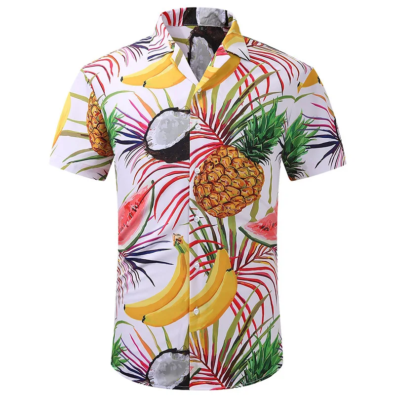 thumbnail image 1 of Camisa hawaiana de playa para hombre, ropa con estampado 3D de hojas de madera, palmeras y2k, blusa informal de verano con solapa y manga corta, 1 of 5