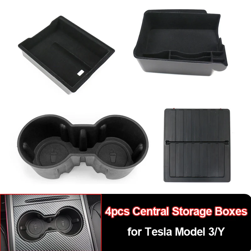 

Car Storage Organizers Box for Tesla Model 3 Y Central Control Armrest Hidden Storage Boxes TPE Water Cup Holder Car Accessories