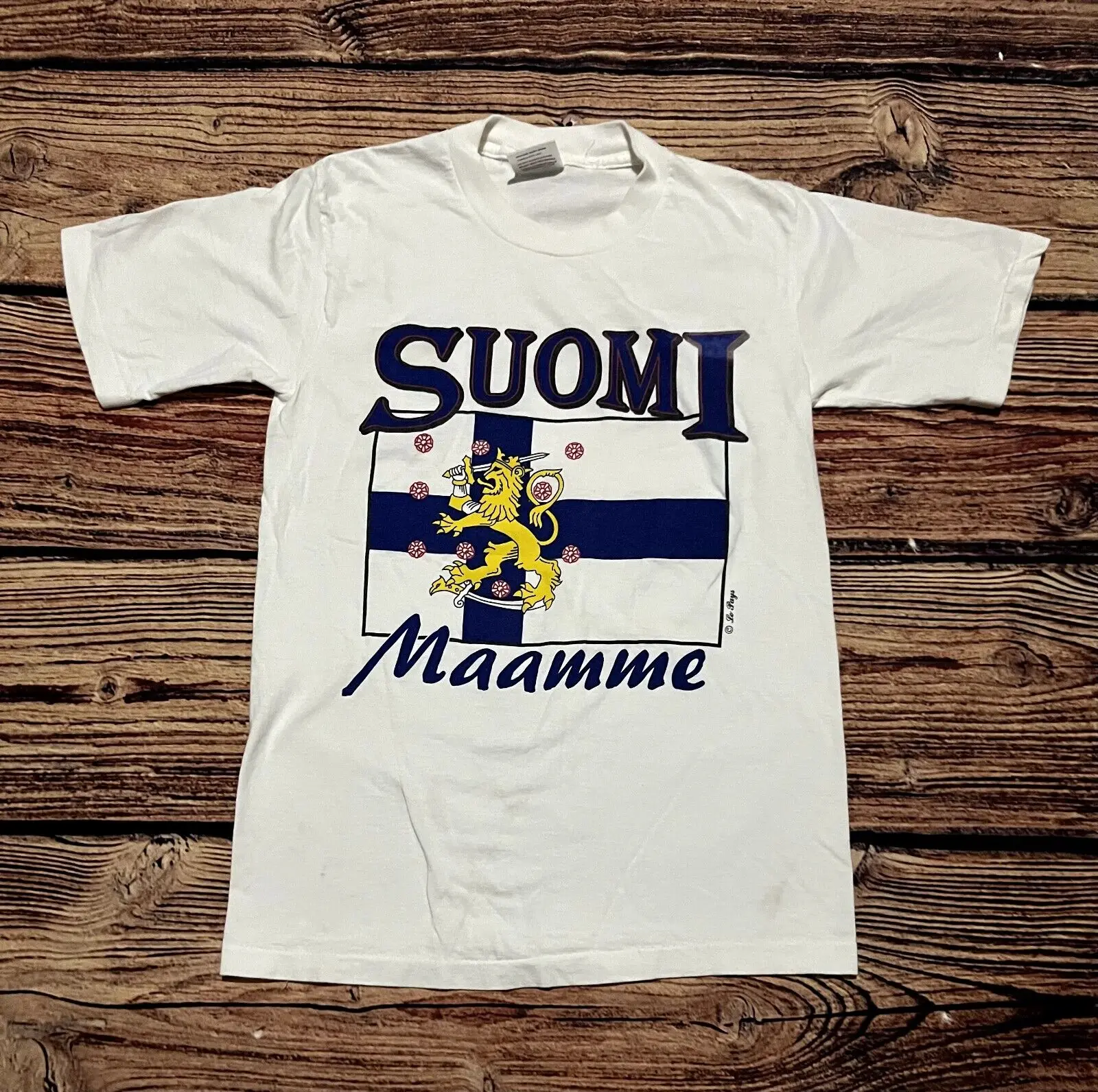 Maglietta Vintage Finlandia Piccola Bandiera Finlandese Bianca Da Uomo Suomi Tee