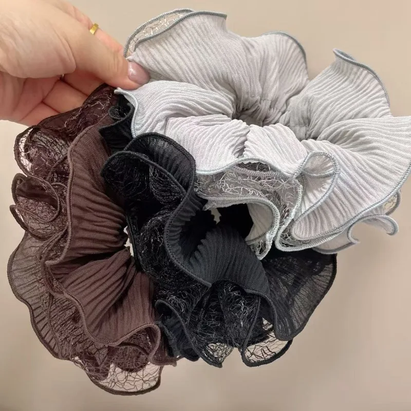 Elegant Lace Mesh Scrunchies for Women - Large Hair Accessory & Ponytail Holder