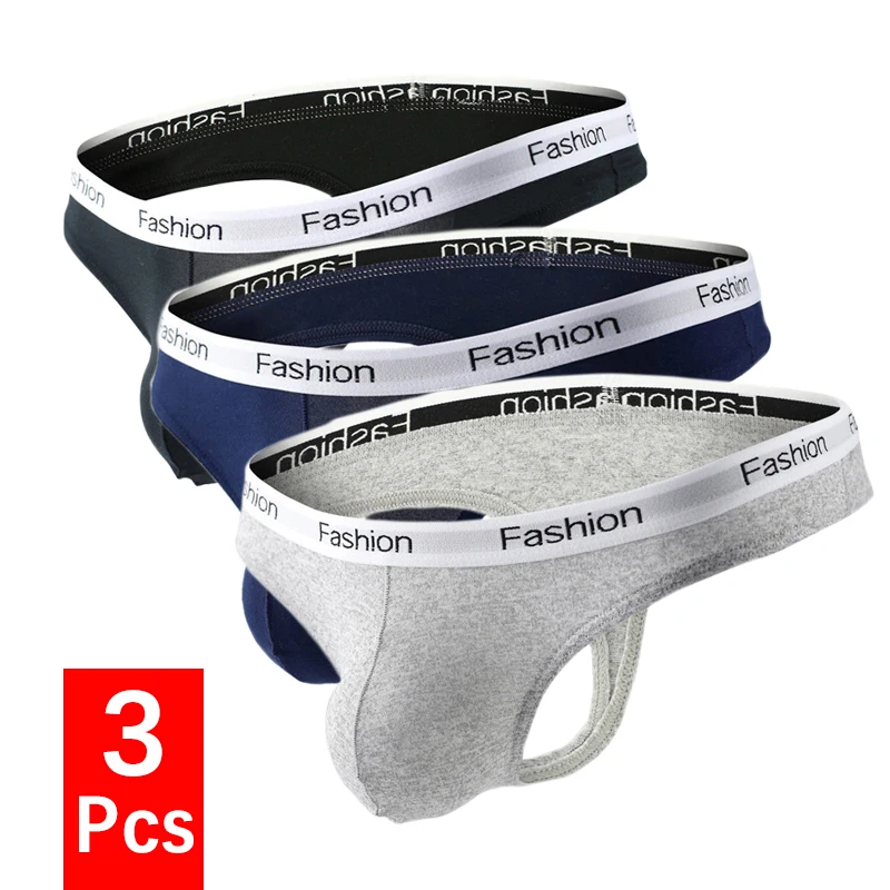 

3PCS/Lot Men G-string Underwear Sexy Fashion Mid Waist Mens Underpants Breathable T-Back Panties Thongs Male Bikini Undies Tanga