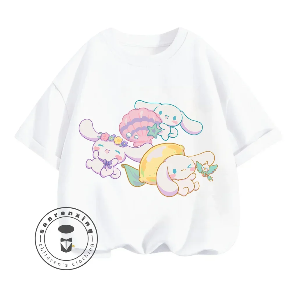 Cute Cinnamoroll Character Printed T-Shirts in Hip-Hop Street Style O-Neck Kawaii Tops for Fashionable Boys Girls This Summer 2