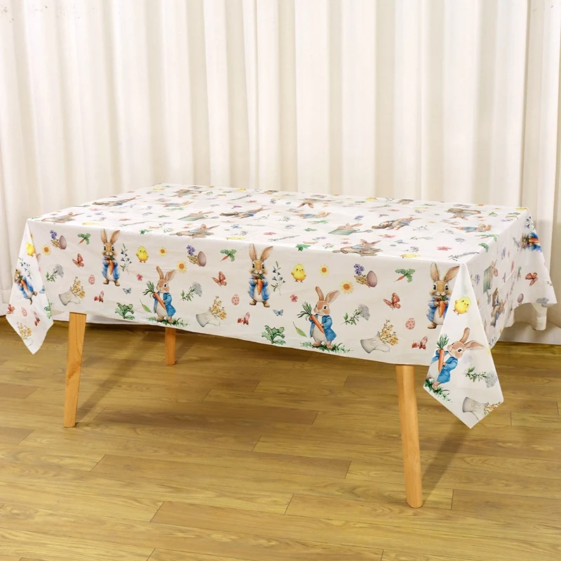 Niedliche Hasen-Oster-Tischdecke, Einweg-Tischdecke mit Hasen und Eiern, Osterdekoration für Zuhause, Küche, Frühling, Garten, Tischdecke – Detail 8