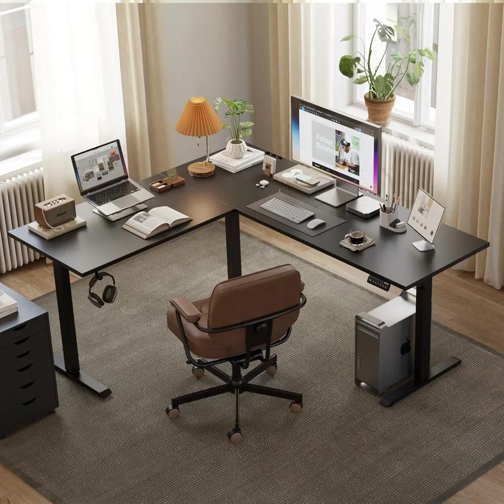 NEW-L Shaped Standing Desk Adjustable Height, Electric Corner Standing Desk, 63 x 55 inch Sit Stand Computer Table with Splice B