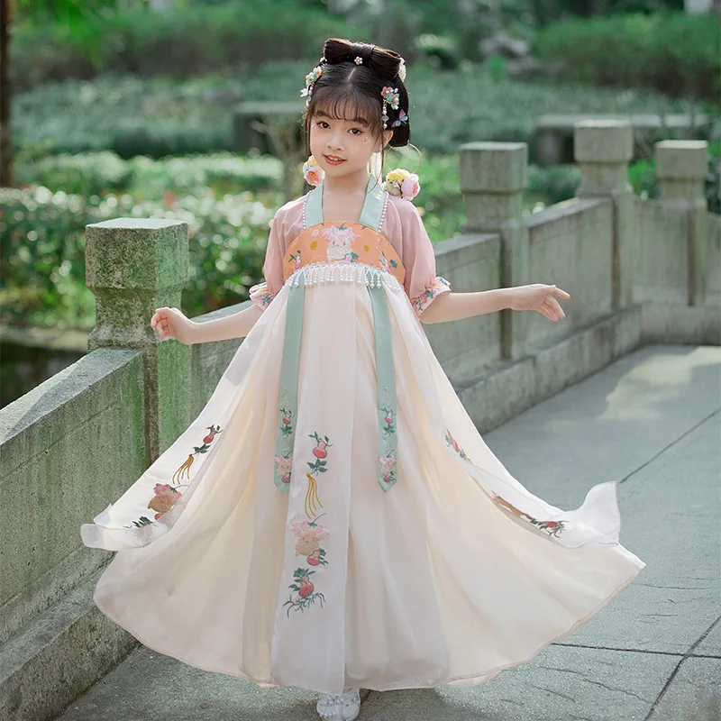 

Summer Girl Hanfu Chinese Style Traditional Dress Han Dynasty Dress Cute Rabbit Embroidery Princess Folk Dance Clothing