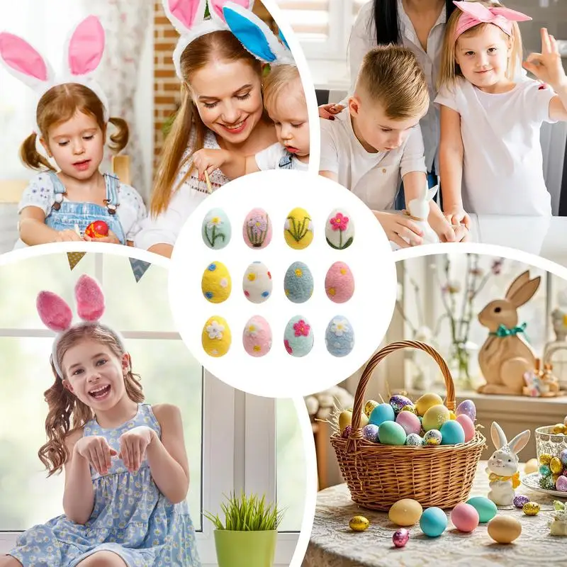 Easter Eggs Decoration Felt Felted Eggs 12 Pieces Ornaments Spring Crafts Exquisite Home Tree Garland Crafts Easter Decoration