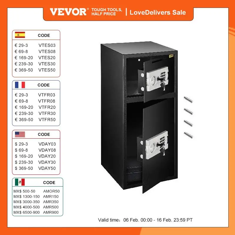 Vevor Cassaforte Digitale Da 74 L, Cassetta Di Sicurezza A Combinazione Digitale Per Uso Domestico, Cassaforte Per Soldi, Gioielli, Documenti