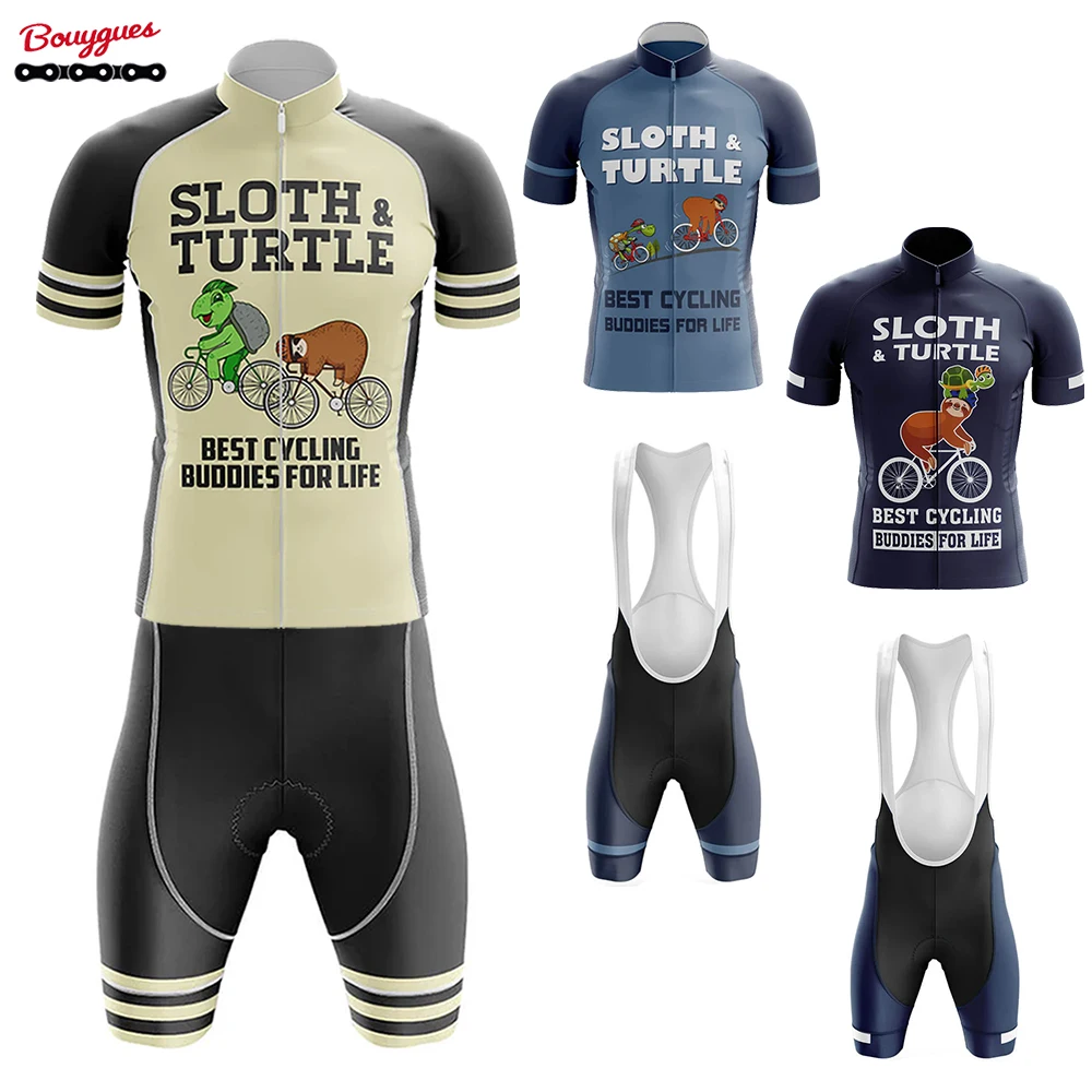 Sloth And Turtle Cycling jersey Sets Men's Cycling Clothing Summer Short Sleeve MTB Bike Suit Pro Bicycle Clothes Ropa Ciclismo