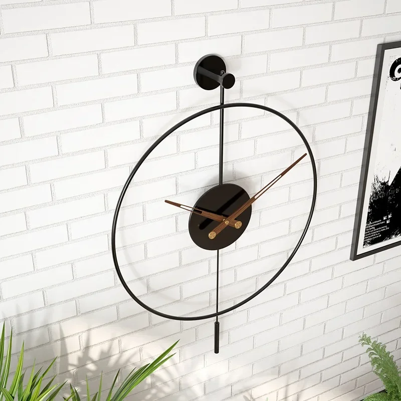 Modern Round Minimalist Wall Clock with Swing Pendulum Silent Metal Decorative Art Clocks for Home Living Room Bedroom Office 4
