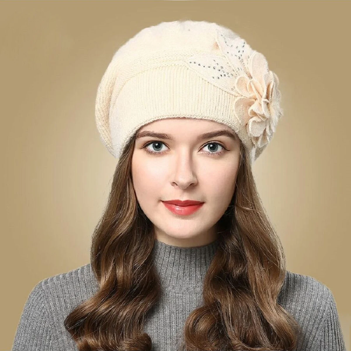 Autumn Winter Korean Edition Fashion Versatile Rabbit Hair Knitted Wool Hat for Women Thickened and Plushed Warm Ear_voghion.com