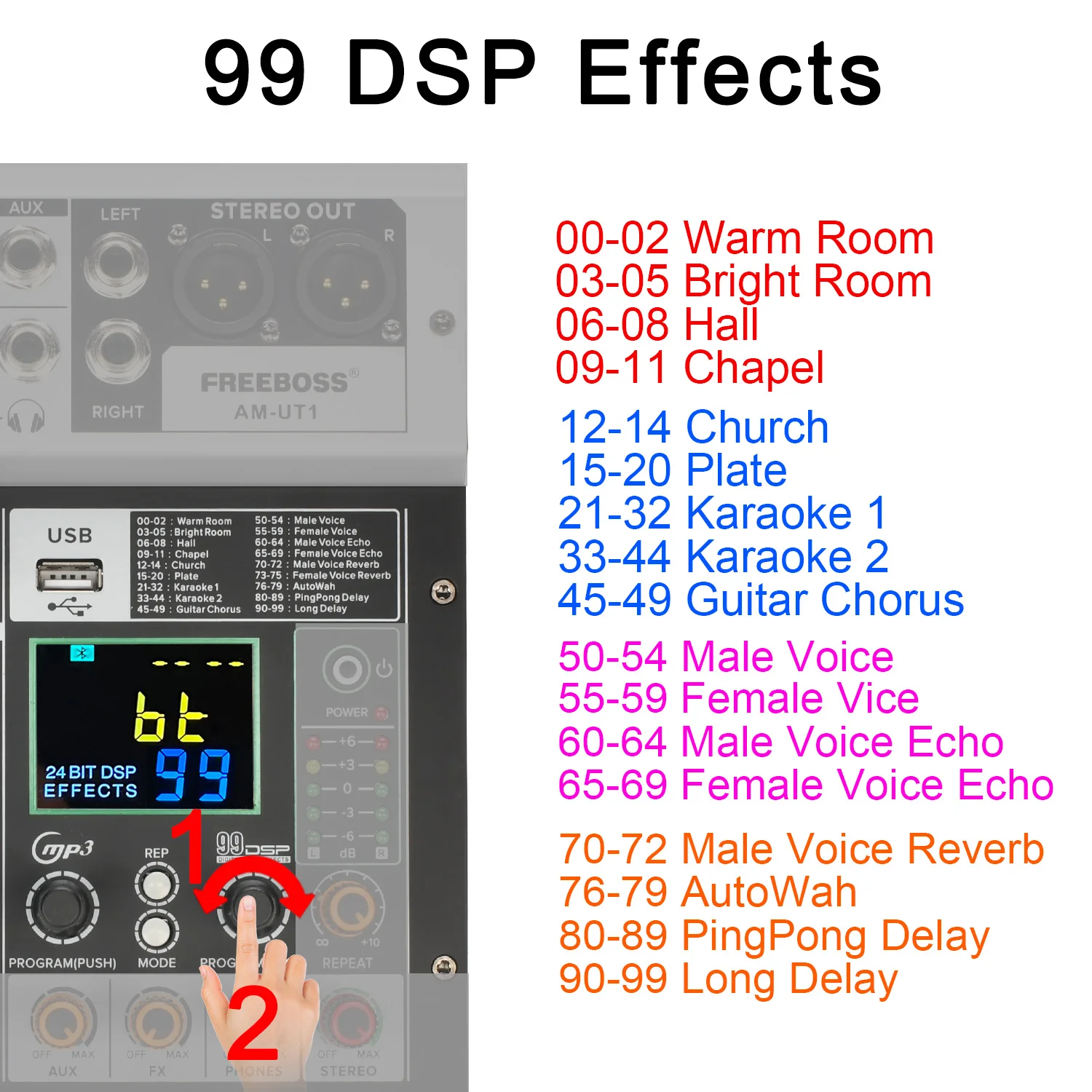 Audio Mixer 4 Channel 99 Effect 48V Bluetooth USB PC Record Karaoke Home Party Sound Table
