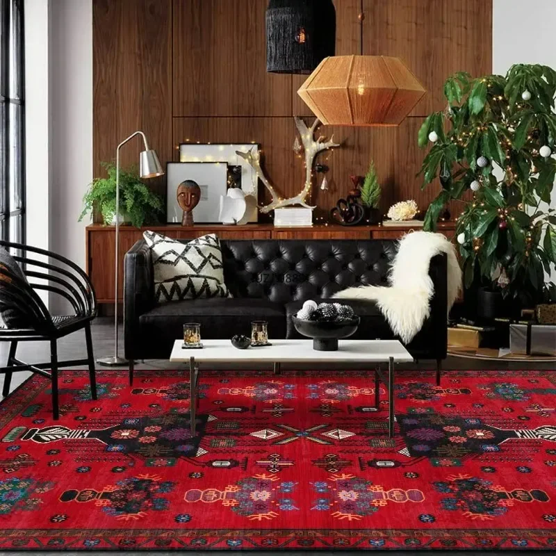 2024 New Afghan Geometric Exotic Ethnic Style Dark Red Big Red Black Living Room Bedroom Carpet Bedside Floor Mat 160*230cm 2