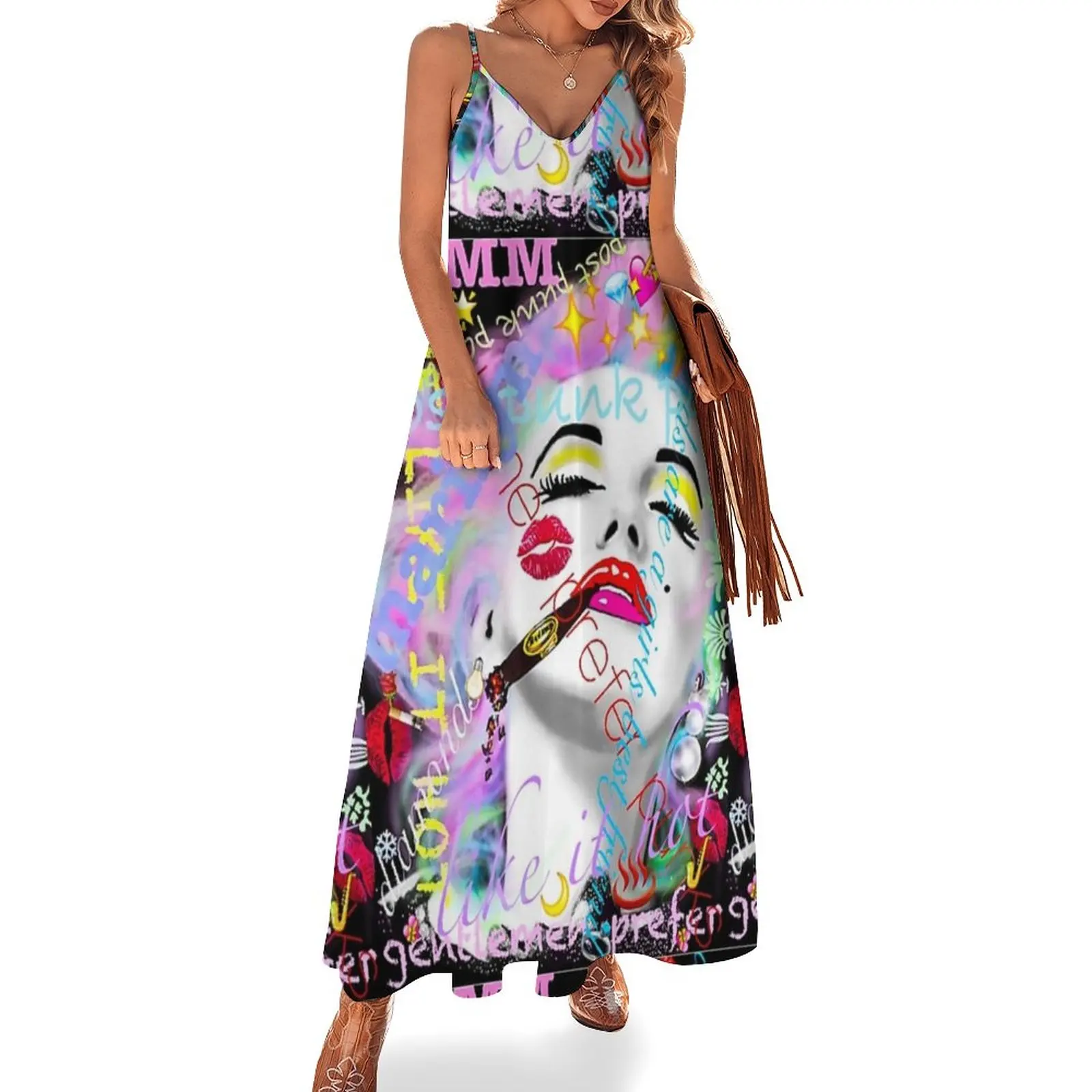 

Marilyn Monroe с граффити платья без рукавов женские летние платья 2024 летнее платье женское модное сказочное платье 2024