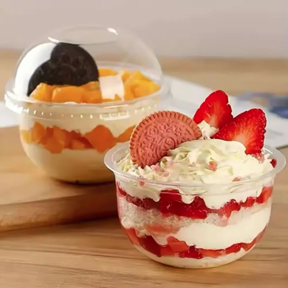 50pcs 250/360/500ML Disposable Cake Cup U Shaped Transparent Ice Cream Cup Plastic with Dome Lid Dessert Business