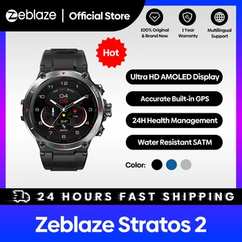 Zeblaze Stratos 2 GPS 스마트 워치 AMOLED 디스플레이 24h 건강 모니터 5 ATM 긴 배터리 수명 Smartwatch 남성용
