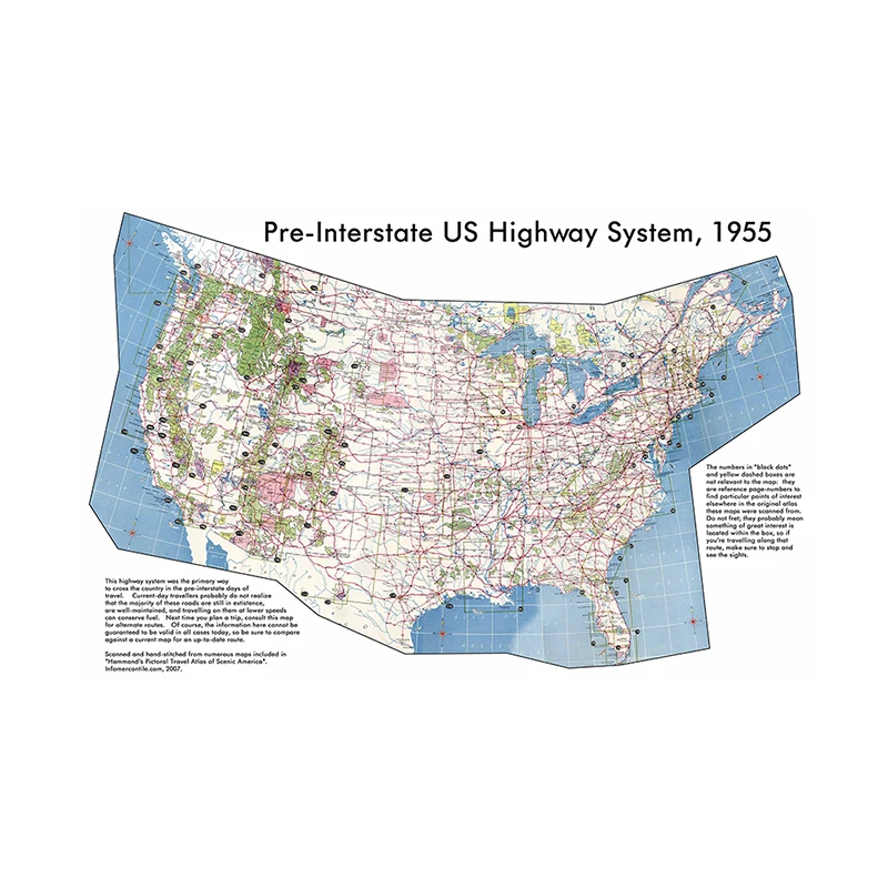 225*150cm Map of The USA Pre-Interstate American Highway System Map Living Room Home Office Decoration School Supplies