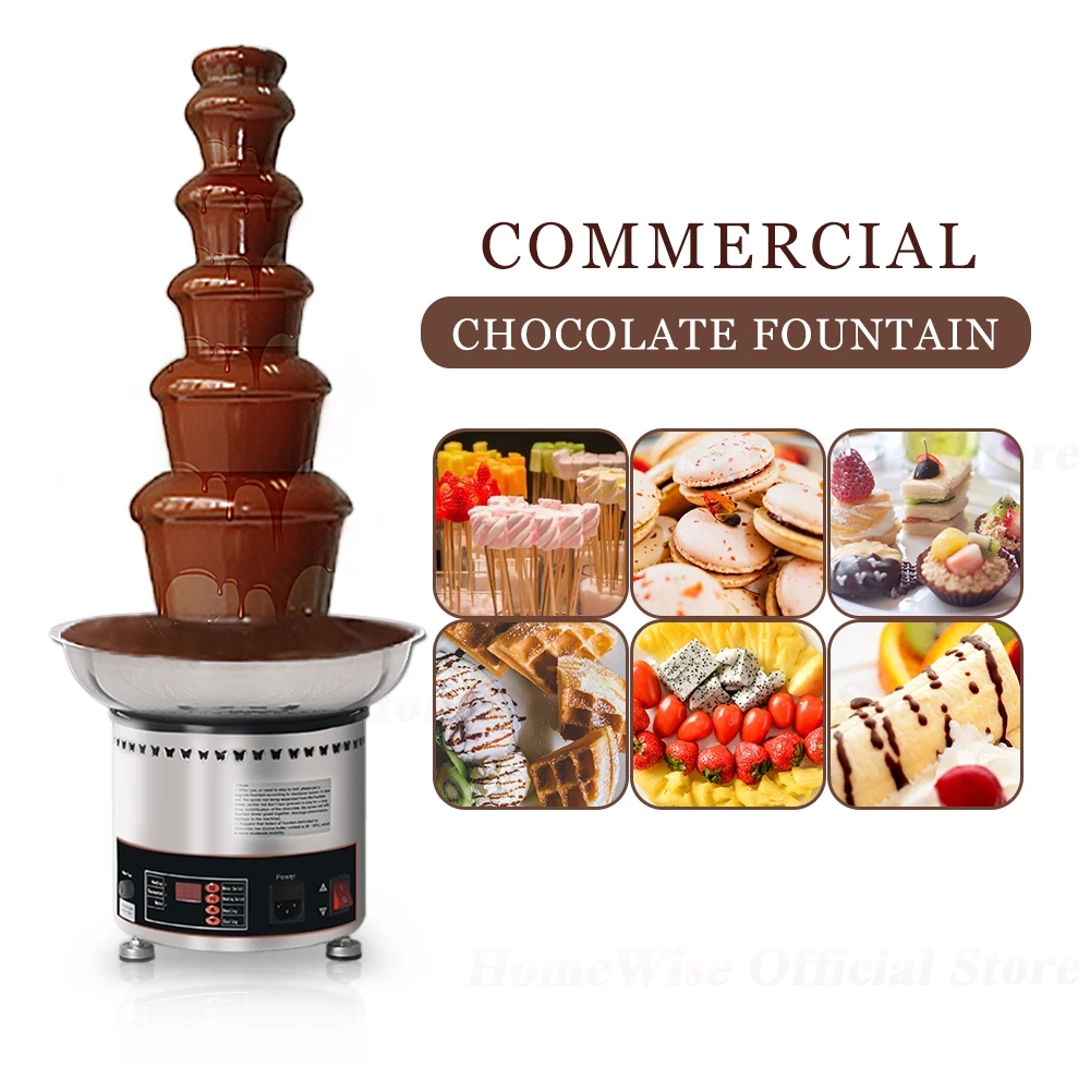 HomeWise Chocolate Fountain Stainless Steel Chocolate Waterfall Machine Melting Warming Function 4/5/6/7 Tiers Commercial Use