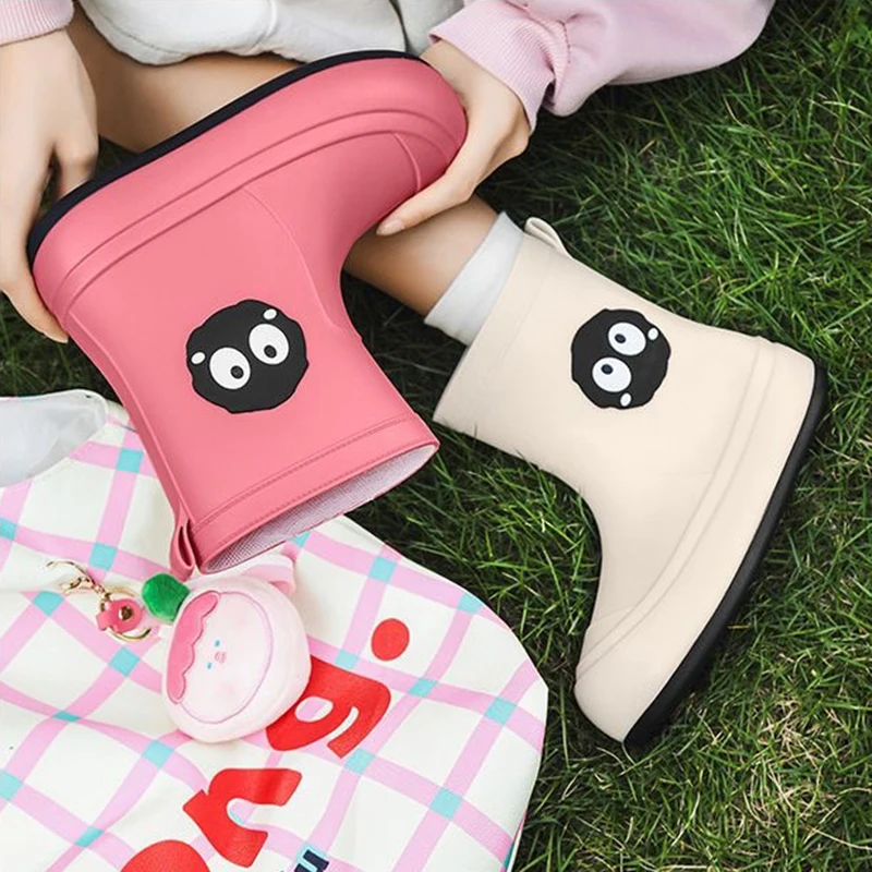 Fashionable Women's Rain Boots Plus Velvet Cotton Non-slip Waterproof Shoes Students Warm Rain Boots Short-tube Outdoor Boots