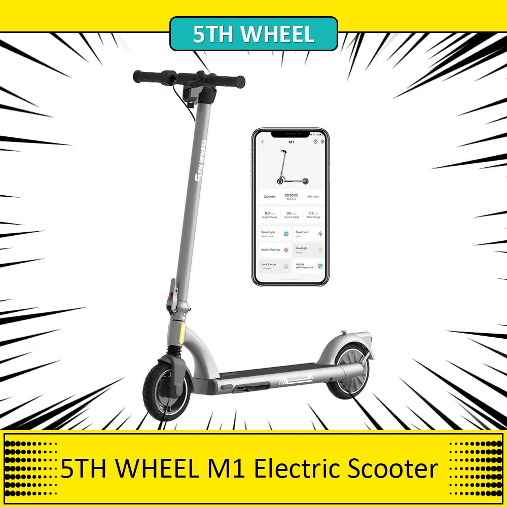 5Th Wheel M1 Scooter Elettrico 36V 6Ah Batteria 250W Potente Motore 8In Pneumatico Interno A Nido D'Ape 25 Km/H Velocità Massima E-Scooter