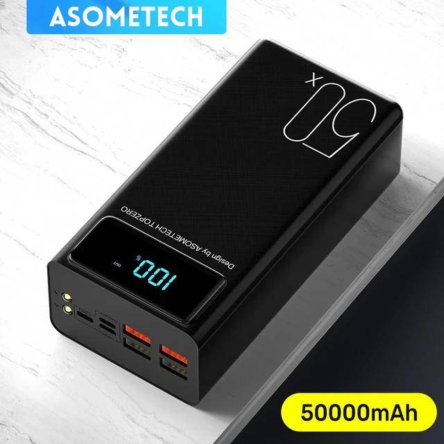 Banque d'alimentation 50X avec 4 ports de sortie/3 d'entrée 50 000 mAh -  avec lampe de poche