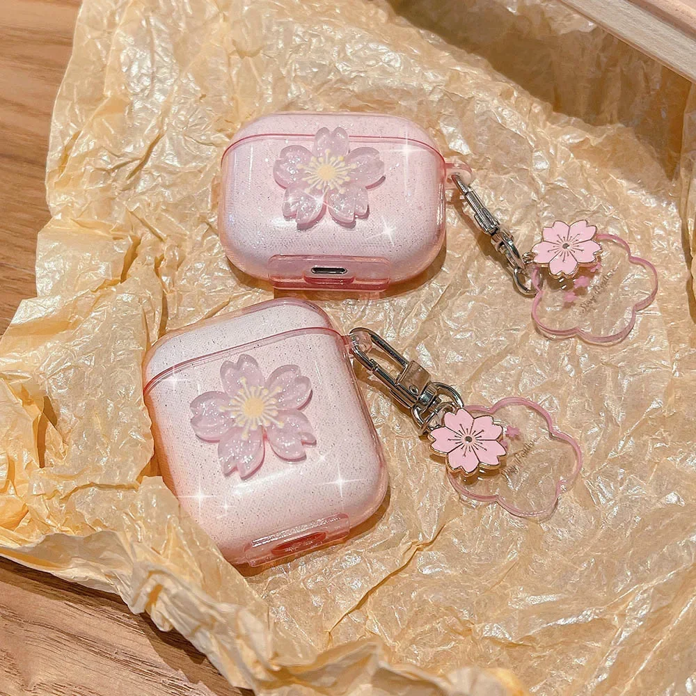 INS coreano carino Glitter rosa fiori custodia per cuffie per Airpods 1 2 3 braccialetto di copertura per cuffie per Airpods 3 Pro 2