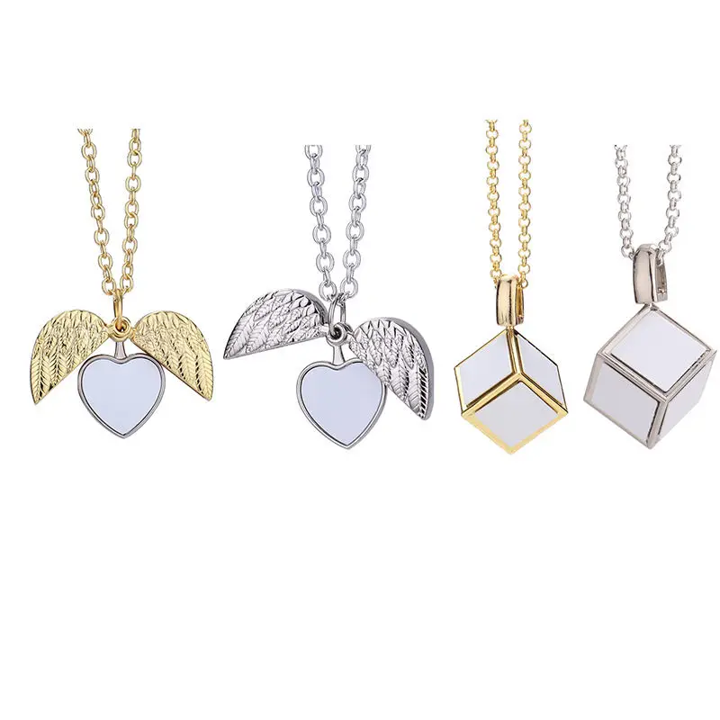 

sublimation blank locket wings Hexahedral shape necklaces pendants hot tranfer printing consumable 10pcs/lot